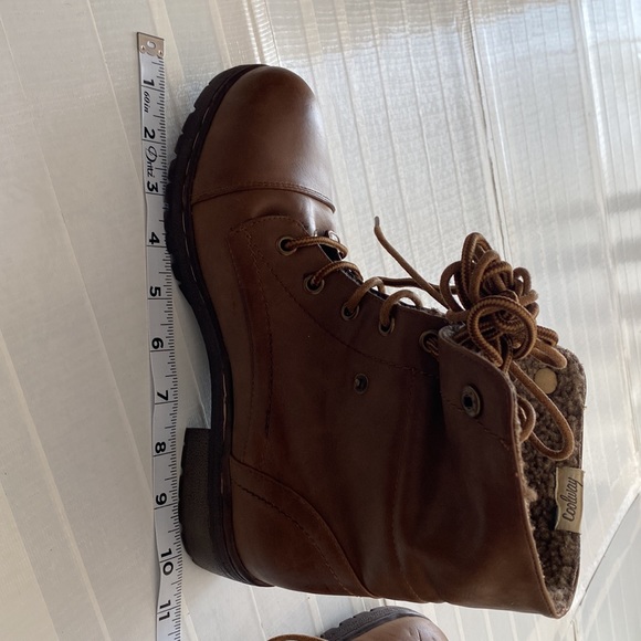 Brown leather lace up boots with knitted cuff detail by Coolway - Picture 10 of 16